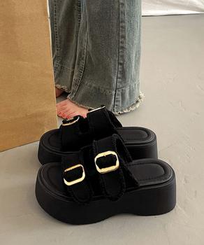 ダブルバックルサンダルデニム厚底サンダル 送料無料 即日発送-4