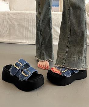 ダブルバックルサンダルデニム厚底サンダル 送料無料 即日発送-5