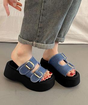 ダブルバックルサンダルデニム厚底サンダル 送料無料 即日発送-6