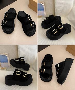 ダブルバックルサンダルデニム厚底サンダル 送料無料 即日発送-8