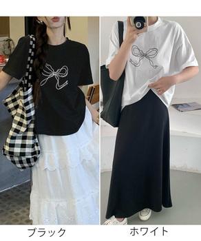 リボンプリントTシャツ レディース 半袖 送料無料 即日発送-1