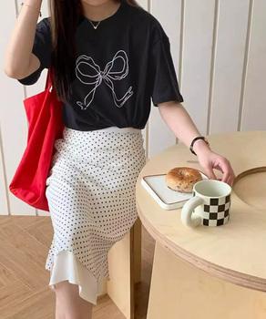 リボンプリントTシャツ レディース 半袖 送料無料 即日発送-3