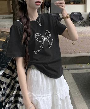 リボンプリントTシャツ レディース 半袖 送料無料 即日発送-4