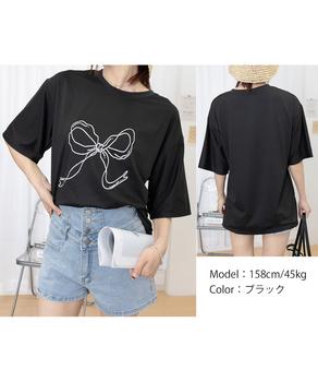 リボンプリントTシャツ レディース 半袖 送料無料 即日発送-8
