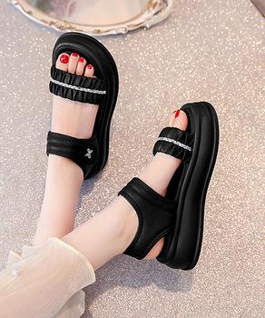 厚底サンダル レディースギャザーサンダル 送料無料 即日発送-3