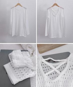 透かし編みトップス バッククロス春夏秋服 送料無料 即日発送-9