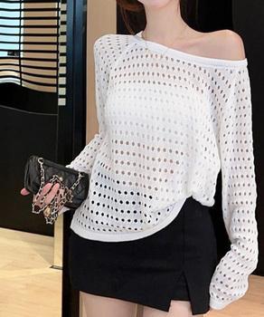 透かし編みトップス バッククロス春夏秋服 送料無料 即日発送-5