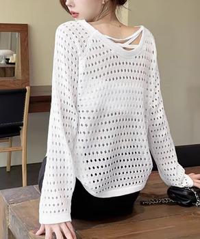 透かし編みトップス バッククロス春夏秋服 送料無料 即日発送-6