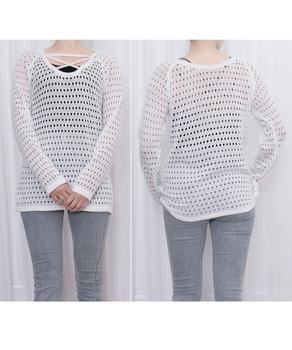 透かし編みトップス バッククロス春夏秋服 送料無料 即日発送-8