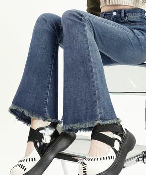 セミフレアデニムパンツ美脚フリンジパンツ 送料無料 即日発送-4