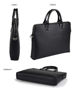 型押し合皮 薄マチブリーフケース ダブルルーム型 送料無料-5