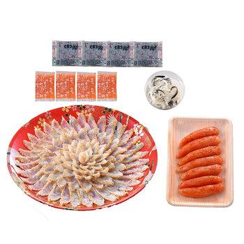 関とら本店 ふくたたき刺身と辛子明太子詰合せ 真ふぐたたき刺身180g とらふぐ皮30g 辛子明太子250g ふく ふぐ フグ てっさ 送料無料-1