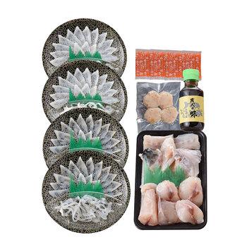 関とら本店 ふく薄造りとちり鍋詰合せ とらふぐ刺身15g×2 真ふぐ霜降り刺身20g×2 とらふぐ皮20g×4 ふぐちり200g ふぐつみれ40g 等 送料無料-1