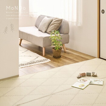 カーペット 洗えるい草風カーペット グリーン／江戸間4.5畳 柄上敷き 裏なし モンド 3カラー 江戸間 送料無料-0