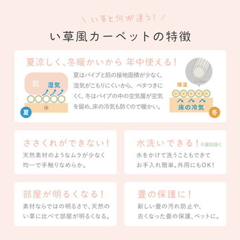 カーペット 洗えるい草風カーペット グリーン／江戸間4.5畳 柄上敷き 裏なし モンド 3カラー 江戸間 送料無料-5