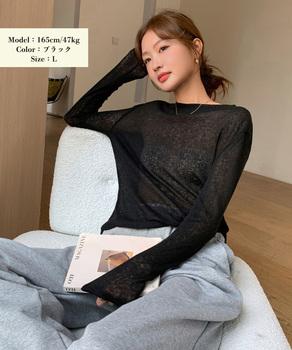 長袖Tシャツ レディース 無地 透け 送料無料 即日発送-3