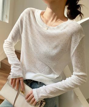 長袖Tシャツ レディース 無地 透け 送料無料 即日発送-4