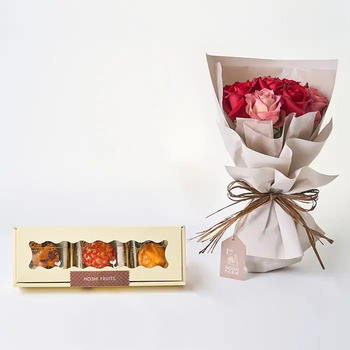 ホシファーム ニュアンスレッド８本＆ホシフルーツ 煌めき果実のカップケーキ３個入 メッセージカード付 ラッピング済 送料無料-1