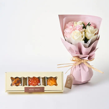 ホシファーム フリルホワイトピンク８本＆ホシフルーツ 果実のカップケーキ３個入 メッセージカード付 ラッピング済 送料無料-1