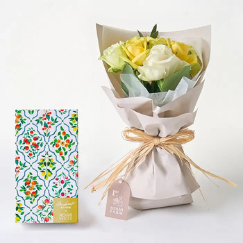 フリルホワイトイエローグリーン８本＆７種のフルーツのパウンドケーキ ４個入 メッセージカード付 ラッピング済 送料無料-1