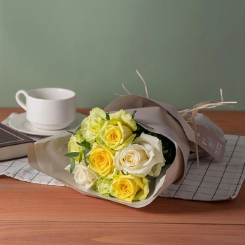 フリルホワイトイエローグリーン８本＆７種のフルーツのパウンドケーキ ４個入 メッセージカード付 ラッピング済 送料無料-6