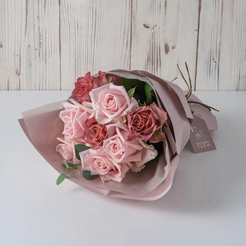 フリルニュアンスピンク８本＆７種のフルーツのパウンドケーキ ４個入 メッセージカード付 ラッピング済 送料無料-2