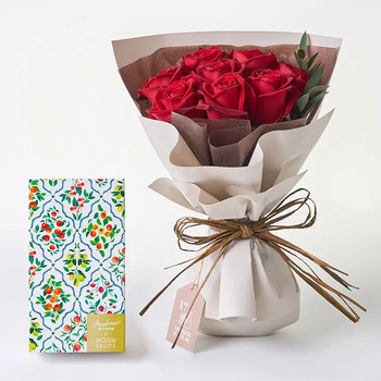 フリルルージュ８本＆７種のフルーツのパウンドケーキ ４個入 メッセージカード付 ラッピング済 送料無料-1