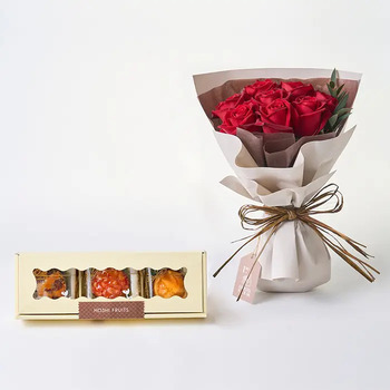 ホシファーム フリルブーケルージュ８本＆ホシフルーツ煌めき果実のカップケーキ３個入 メッセージカード付 ラッピング済 送料無料-1