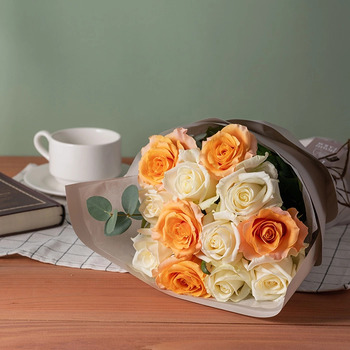 フリル１２本ホワイトオレンジ＆４種の焼き菓子とＲＣＤＣ コーヒーセット７個入 メッセージカード付 ラッピング済 送料無料-4