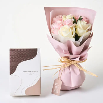 フリル８本ホワイトピンク＆リーガロイヤルアーモンドショコラ４個入 メッセージカード付 ラッピング済 送料無料-1