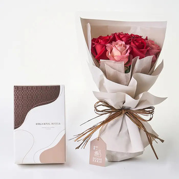 フリル８本ニュアンスレッド＆リーガロイヤルアーモンドショコラ４個入 メッセージカード付 ラッピング済 送料無料-1