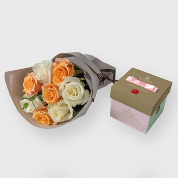 フリルブーケ８本ホワイトオレンジ＆ニナスシークレットガーデンティータイム６個入 メッセージカード付 ラッピング済 送料無料-3