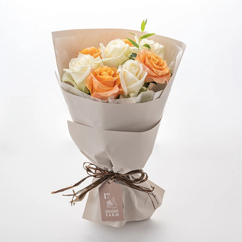 フリルブーケ８本ホワイトオレンジ＆ニナスシークレットガーデンティータイム６個入 メッセージカード付 ラッピング済 送料無料-4