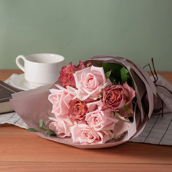 フリルブーケ８本ニュアンスピンク＆ニナスシークレットガーデンティータイム６個入 メッセージカード付 ラッピング済 送料無料-1