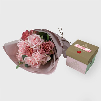 フリルブーケ８本ニュアンスピンク＆ニナスシークレットガーデンティータイム６個入 メッセージカード付 ラッピング済 送料無料-3