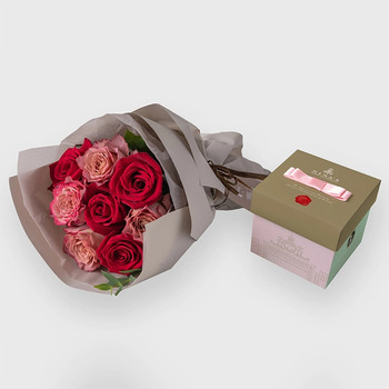 フリルブーケ８本ニュアンスレッド＆ニナスシークレットガーデンティータイム６個入 メッセージカード付 ラッピング済 送料無料-2