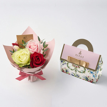 ミニアレンジメントカラフル＆ニナスオリジナルシークレットガーデンティータイム３個入 メッセージカード付 ラッピング済 送料無料-4