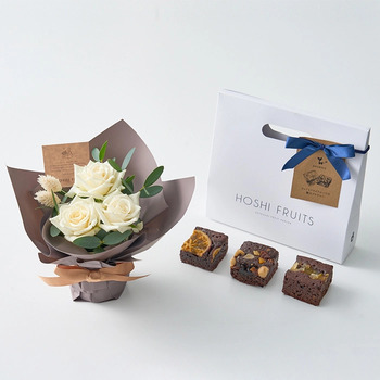 ホシファーム ミニアレンジメントピュア＆ホシフルーツ贅沢ブラウニー３個入 メッセージカード付 ラッピング済 送料無料-2
