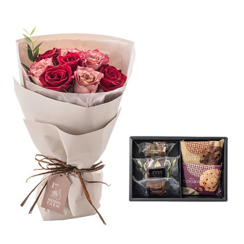 ホシファームフリルニュアンスレッド８本＆ホテルオークラスイーツアソート５個入 メッセージカード付 ラッピング済 送料無料-5