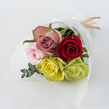 ホシファーム プチギフトシリーズ 摘みたて薔薇のブーケ カラフル５本 メッセージカード付 ラッピング済 送料無料-2