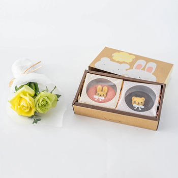 ホシファーム 薔薇のミニブーケ パッション２本＆アニマルドーナツ２個入 メッセージカード付 ラッピング済 送料無料-5