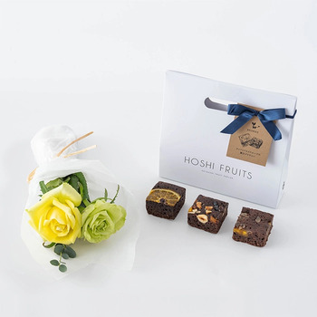 ホシファーム 薔薇のミニブーケ パッション２本＆ホシフルーツ贅沢ブラウニー３個入 メッセージカード付 ラッピング済 送料無料-2