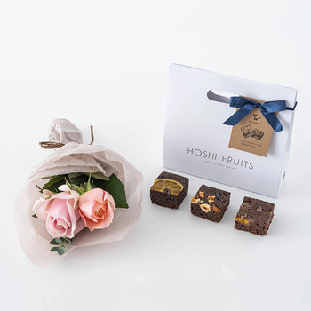 ホシファーム 薔薇のミニブーケ スイート２本＆ホシフルーツ贅沢ブラウニー３個入 メッセージカード付 ラッピング済 送料無料-2
