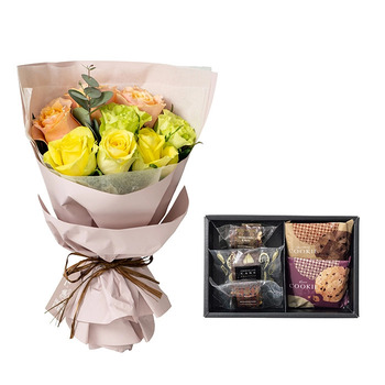 ホシファームフリルブーケパッション８本＆ホテルオークラスイーツアソート５個入 メッセージカード付 ラッピング済 送料無料-5