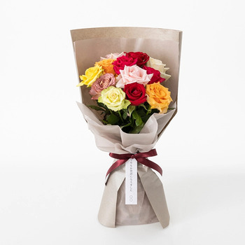 ホシファーム 届いた姿でそのまま飾れるスタンディング薔薇ブーケ カラフル１２本 送料無料-2