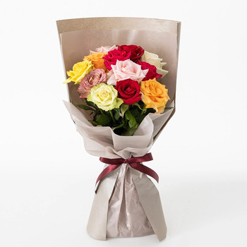 ホシファーム 届いた姿でそのまま飾れるスタンディング薔薇ブーケ カラフル１２本 送料無料-3