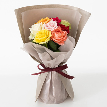 ホシファーム 届いた姿でそのまま飾れるスタンディング薔薇ブーケ カラフル８本 送料無料-3