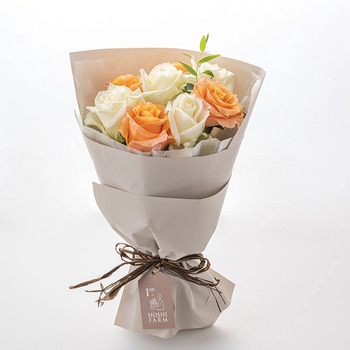 ホシファーム フリルブーケ ホワイトオレンジ８本＆ホシフルーツ贅沢ブラウニー９個入 メッセージカード付 ラッピング済 送料無料-1