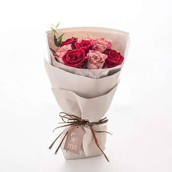 ホシファームフリルブーケ ニュアンスレッド８本＆ホシフルーツ贅沢ブラウニー ９個入 メッセージカード付 ラッピング済 送料無料-2