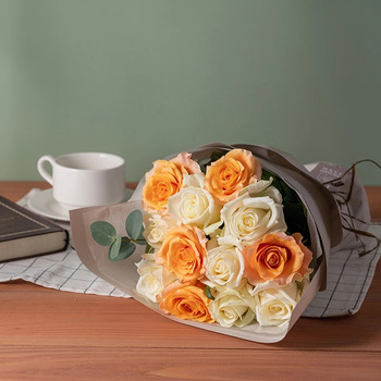 ホシファーム フリルブーケ ホワイトオレンジ １２本 メッセージカード付 ラッピング済 送料無料-1